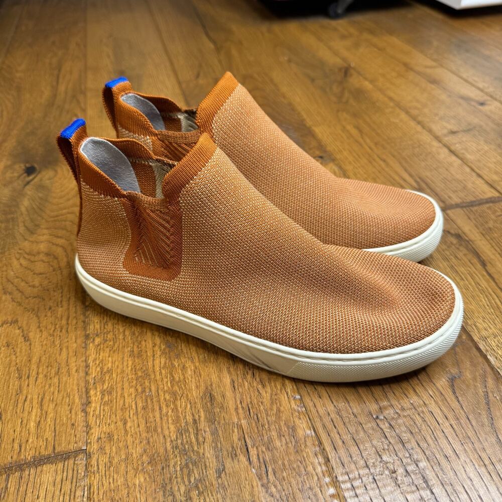 Rothys Chelsea Fawn Bootie High Top Sneaker Womens 7 Camel Brown Slip On Knit - Picture 1 of 6
